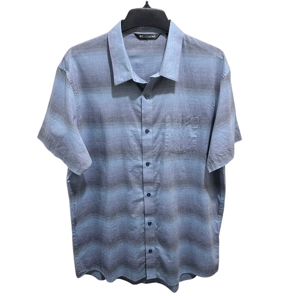 Travis Mathew Mens XXL Blue Gray Striped Short Sleeve Button Down Casual Shirt - Picture 1 of 9